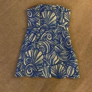 Vineyard Vines Strapless Dress in Blue and White